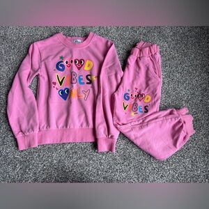 Lola + The Boys Pink "Good Vibes Only" Kids Matching Sweatshirt & Joggers Set